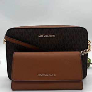 Michael Kors Large EW Crossbody Bag & Large Trifold Wallet Brown | BUNDLE DEAL